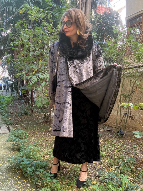 Vintage Kadife Suni Peluş  Yakalı Kaban 