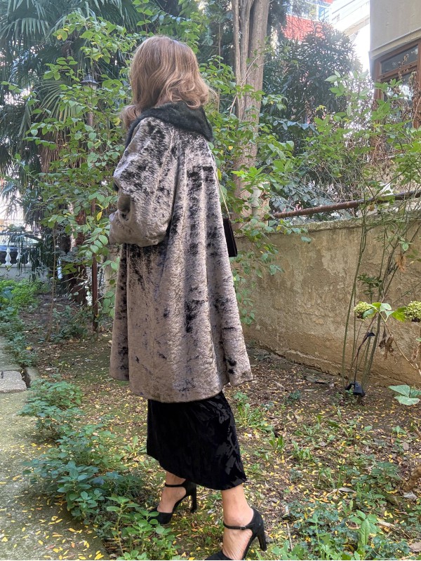 Vintage Kadife Suni Peluş  Yakalı Kaban 