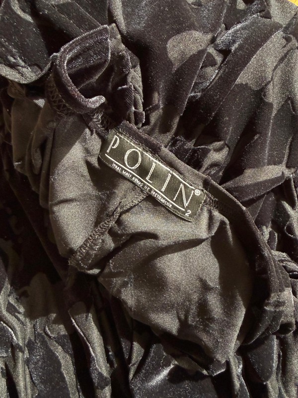 Vintage Polin Siyah Devore Kadife Elbise