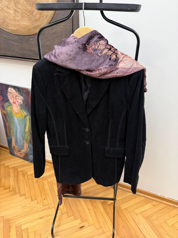 Vintage Siyah İnce Fitiili Kadife Ceket 