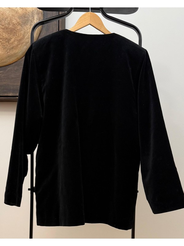 Vintage Siyah Kadife Tül Detaylı Ceket 