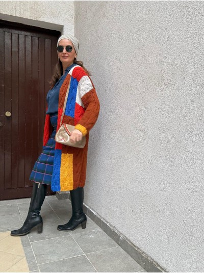 Vintage Çok Renkli Uzun Hırka 