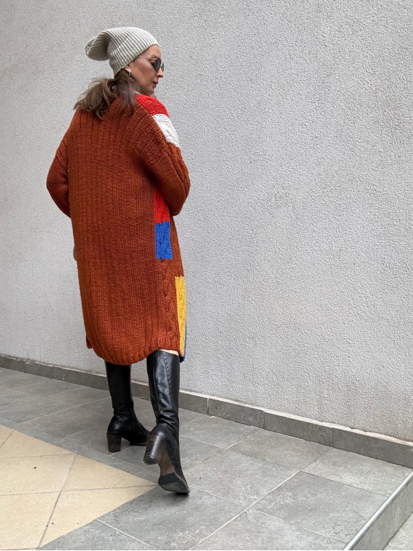 Vintage Çok Renkli Uzun Hırka 