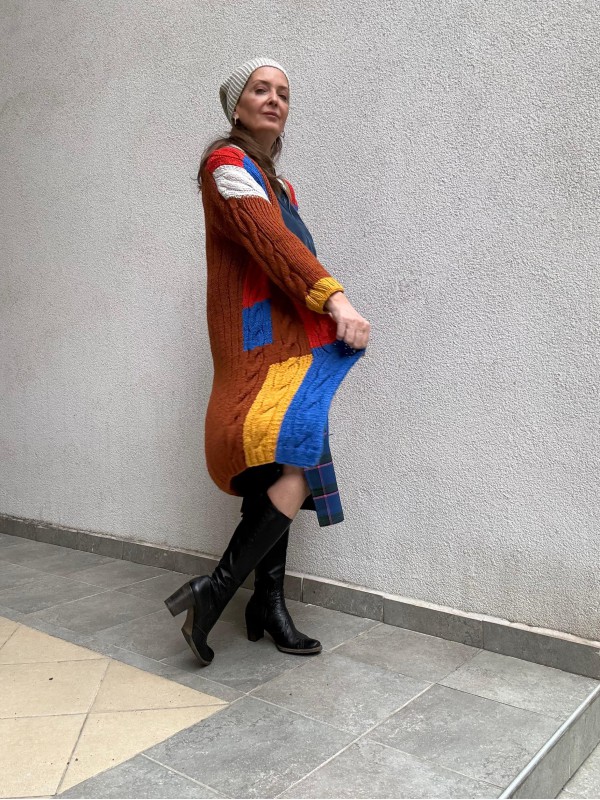 Vintage Çok Renkli Uzun Hırka 