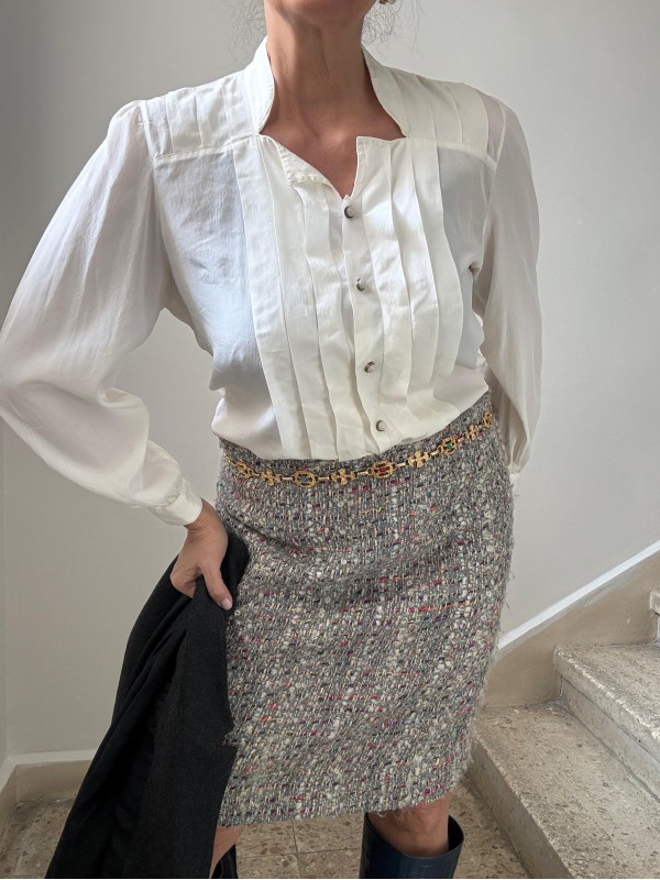 Vintage 100% Ipek Beyaz Gömlek