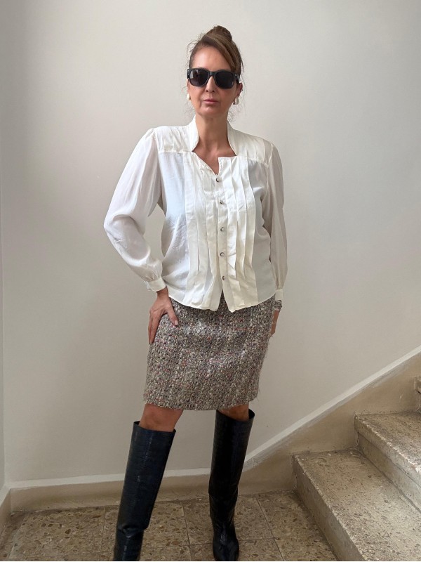 Vintage 100% Ipek Beyaz Gömlek