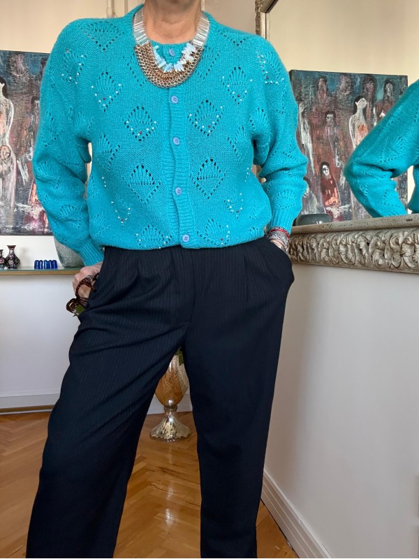 Vintage Made in Italy Turkuaz Hırka 