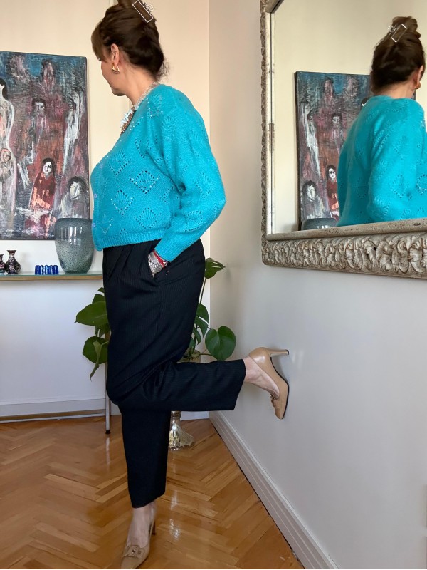 Vintage Made in Italy Turkuaz Hırka 