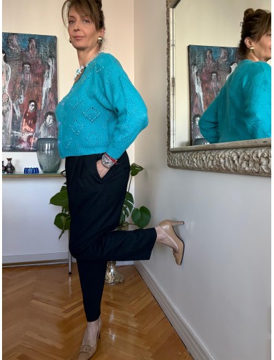 Vintage Made in Italy Turkuaz Hırka 