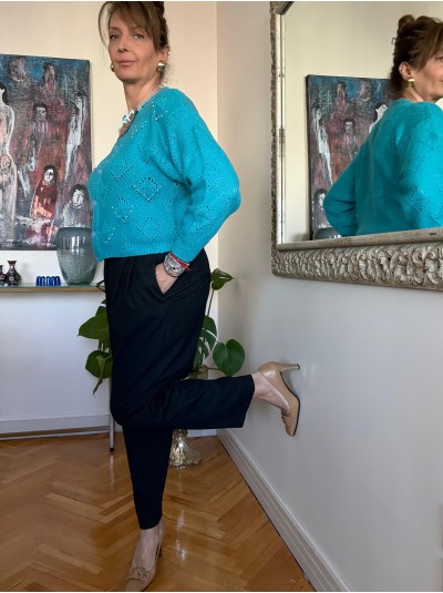 Vintage Made in Italy Turkuaz Hırka 