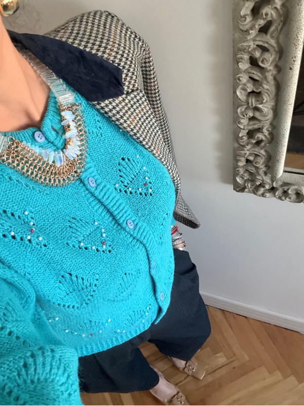 Vintage Made in Italy Turkuaz Hırka 