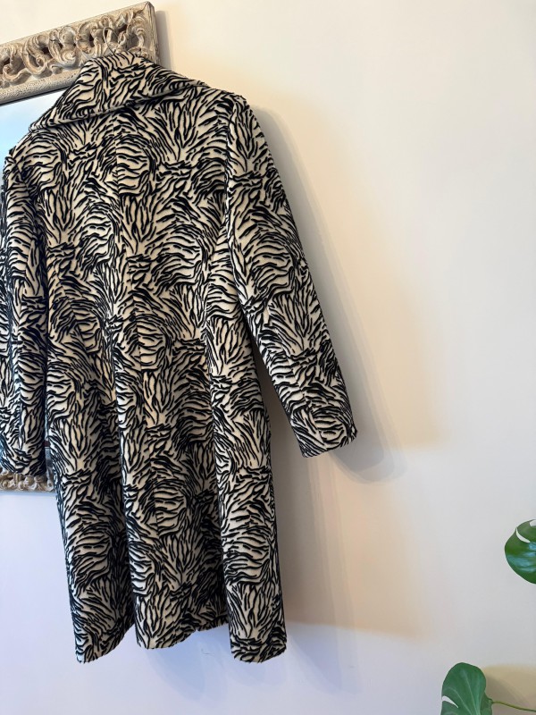 Vintage Zebra Desen Kadife Kaban