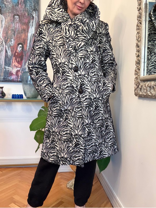 Vintage Zebra Desen Kadife Kaban