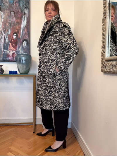 Vintage Zebra Desen Kadife Kaban