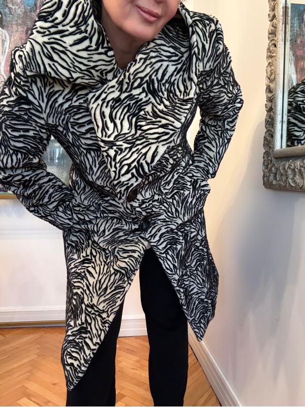 Vintage Zebra Desen Kadife Kaban