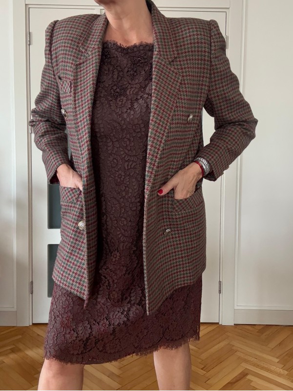 Vintage Bordo-Yeşil Kazayağı Blazer 