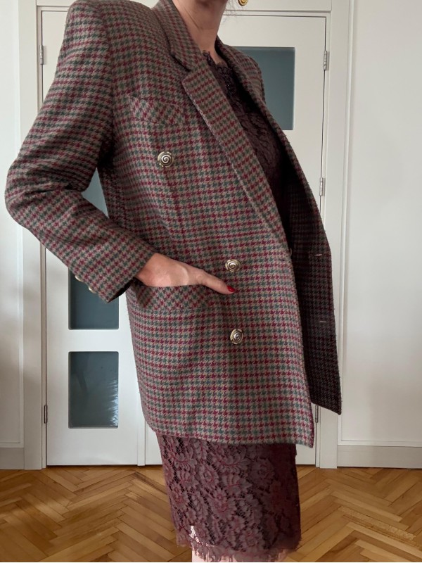 Vintage Bordo-Yeşil Kazayağı Blazer 