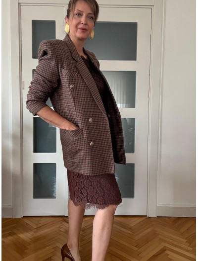 Vintage Bordo-Yeşil Kazayağı Blazer 