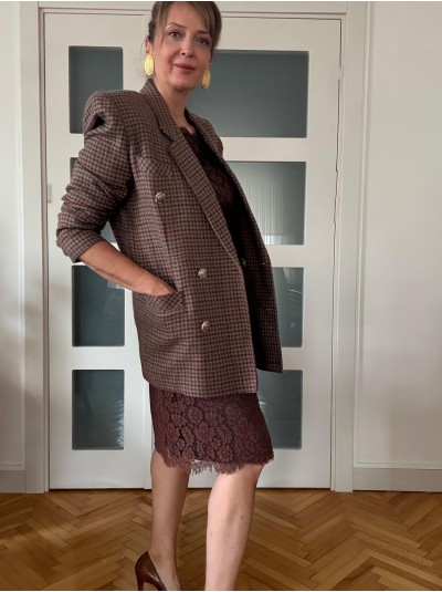 Vintage Bordo-Yeşil Kazayağı Blazer 