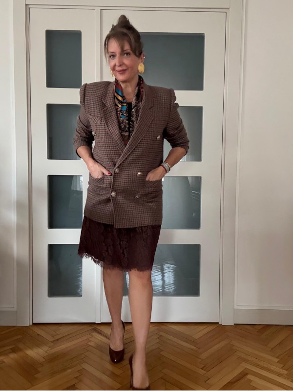 Vintage Bordo-Yeşil Kazayağı Blazer 