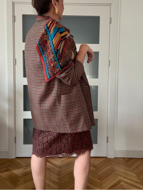 Vintage Bordo-Yeşil Kazayağı Blazer 