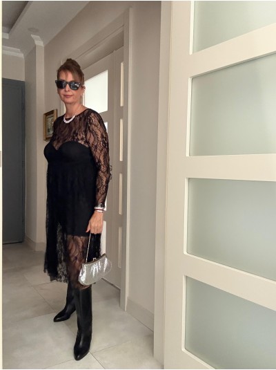 Vintage Siyah Tül Elbise 