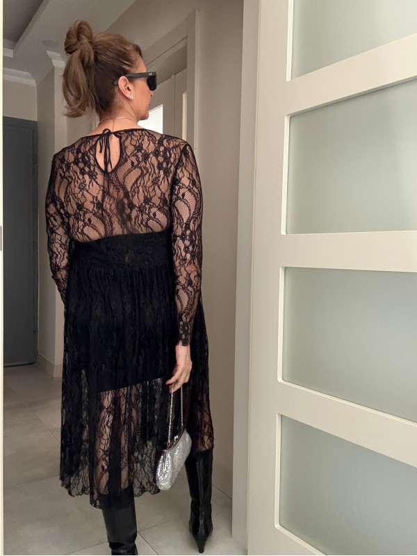 Vintage Siyah Tül Elbise 