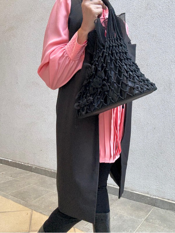 Vintage Organze Tül Detaylı Saten Çanta