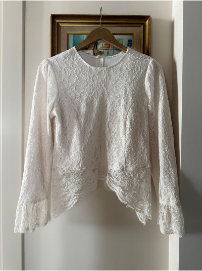 Vintage Krem Full Güpür  Dantel Bluz