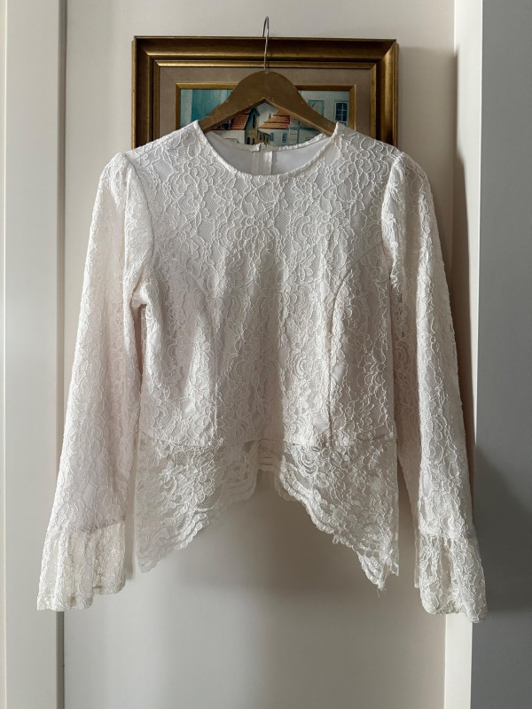 Vintage Krem Full Güpür  Dantel Bluz