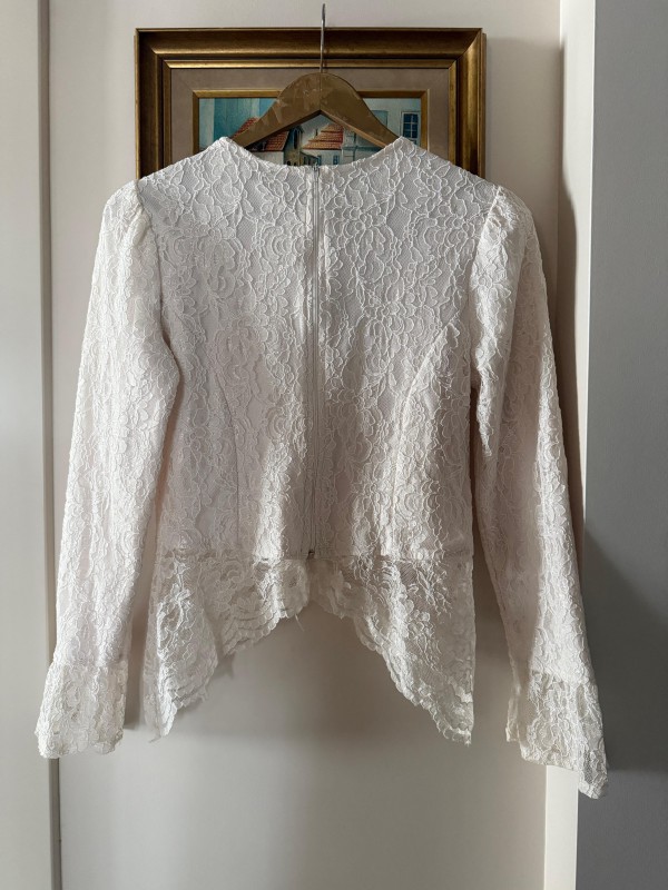 Vintage Krem Full Güpür  Dantel Bluz