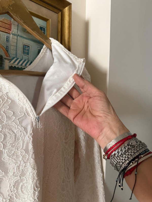 Vintage Krem Full Güpür  Dantel Bluz