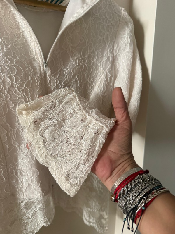 Vintage Krem Full Güpür  Dantel Bluz