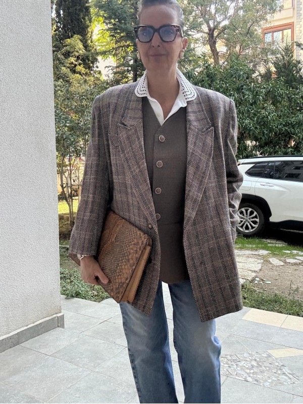 Vintage Balıksırtı Yün Oversize Blazer