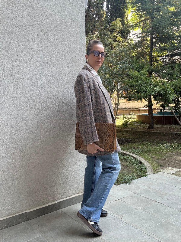 Vintage Balıksırtı Yün Oversize Blazer
