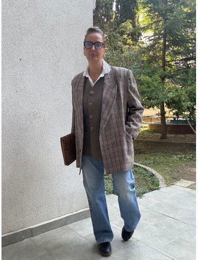 Vintage Balıksırtı Yün Oversize Blazer