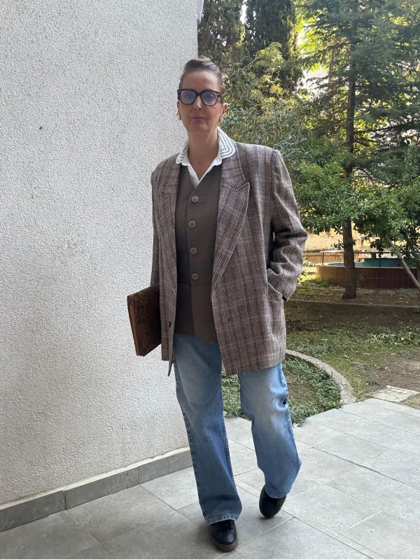 Vintage Balıksırtı Yün Oversize Blazer