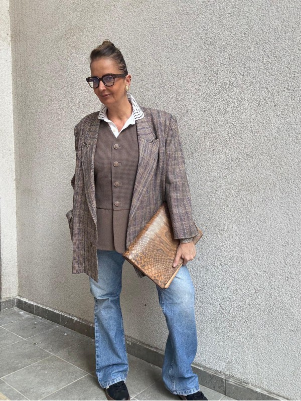 Vintage Balıksırtı Yün Oversize Blazer