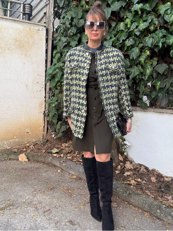 Vintage İnci Düğmeli Tüvit Oversize Ceket 