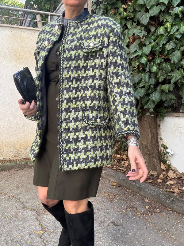 Vintage İnci Düğmeli Tüvit Oversize Ceket 