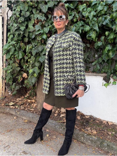 Vintage İnci Düğmeli Tüvit Oversize Ceket 