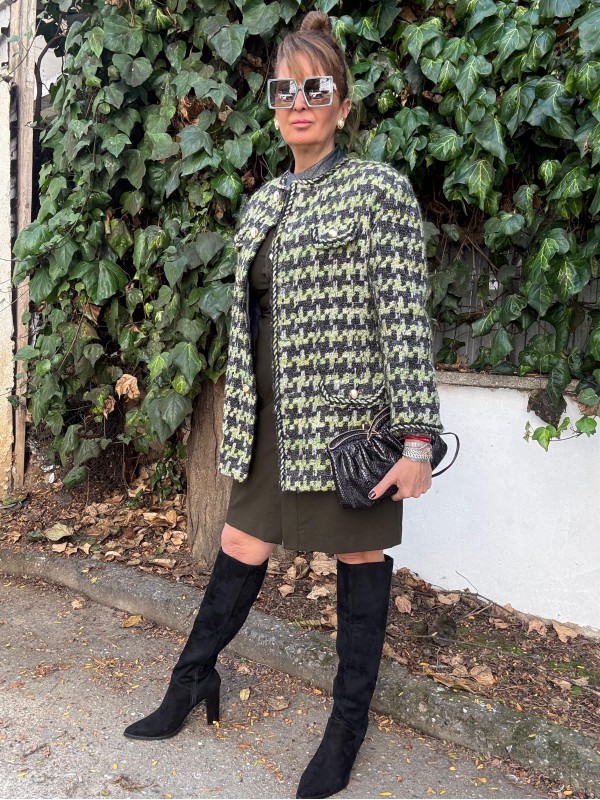 Vintage İnci Düğmeli Tüvit Oversize Ceket 