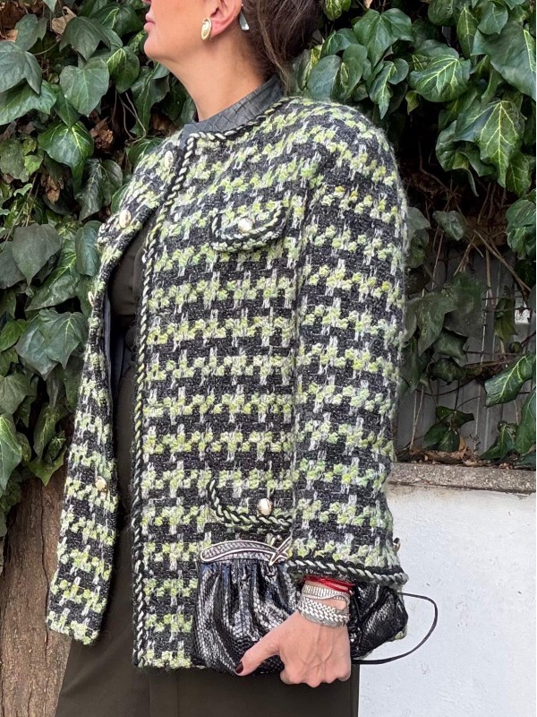 Vintage İnci Düğmeli Tüvit Oversize Ceket 