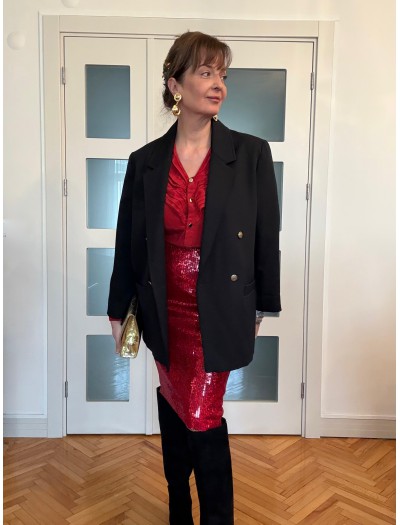 Vintage Geometrik Astarlı Boyfriend Blazer