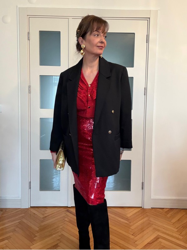 Vintage Geometrik Astarlı Boyfriend Blazer