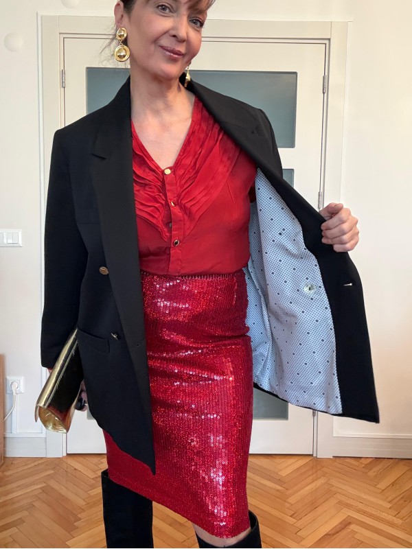 Vintage Geometrik Astarlı Boyfriend Blazer