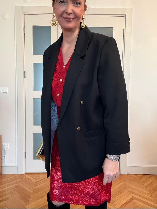 Vintage Geometrik Astarlı Boyfriend Blazer