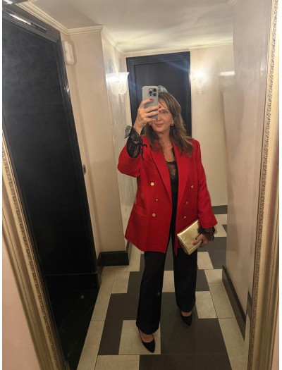 Vintage Kırmızı  Gold Düğmeli Boyfriend Blazer