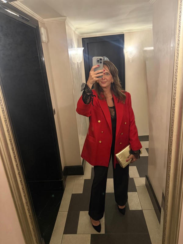 Vintage Kırmızı  Gold Düğmeli Boyfriend Blazer