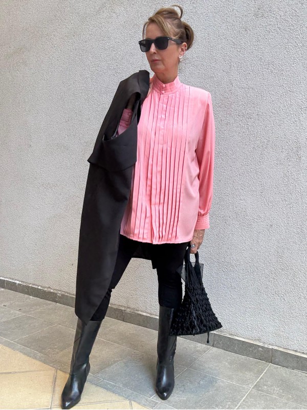 Vintage Pembe Piliseli Gömlek 